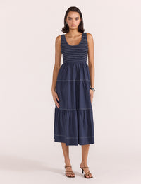 Staple the Label - Asta Shirred Midi Dress Navy