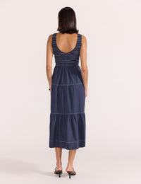 Staple the Label - Asta Shirred Midi Dress Navy