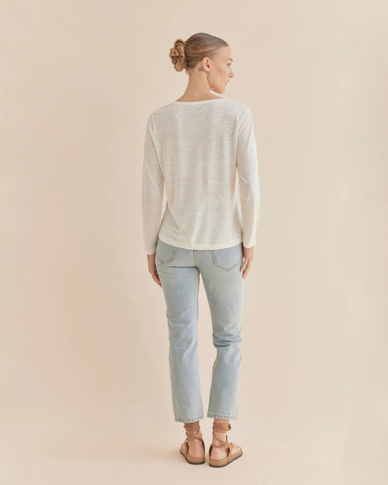 Amelius - Priya Long Sleeve Linen Jersey Top Ivory