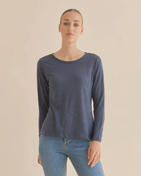 Amelius - Priya Long Sleeve Linen Jersey Top Navy