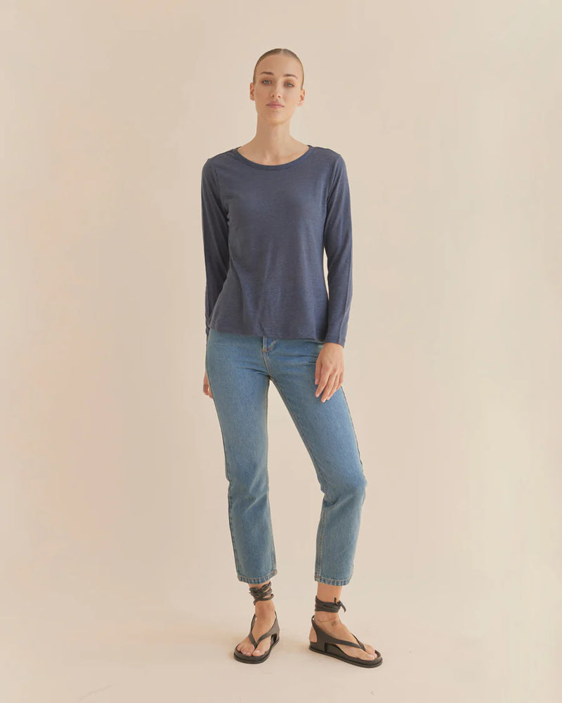 Amelius - Priya Long Sleeve Linen Jersey Top Navy