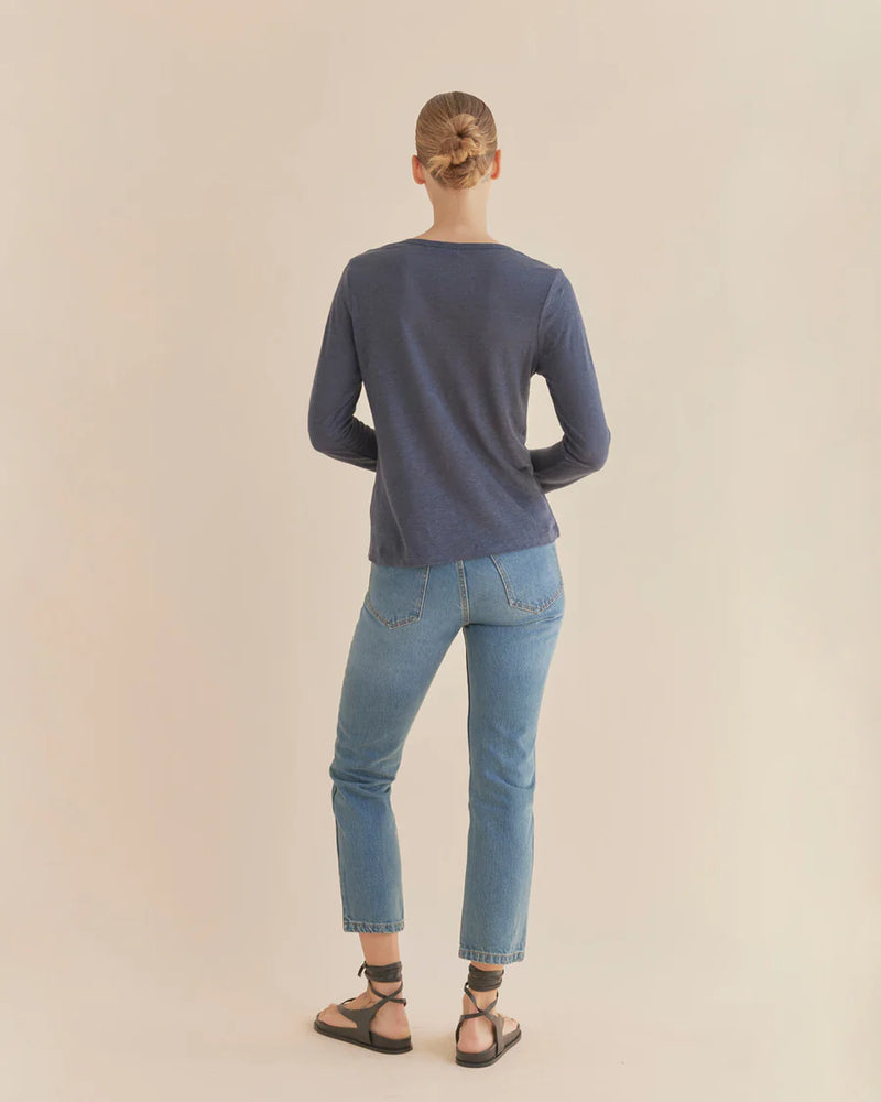 Amelius - Priya Long Sleeve Linen Jersey Top Navy