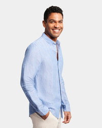 Brooksfield - Linen Blue stripe L/S shirt