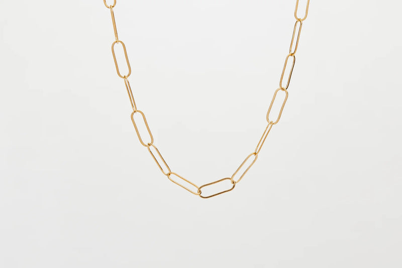 FINERRINGS - Elongated Linked Short Chain Yellow Gold 18 Inch