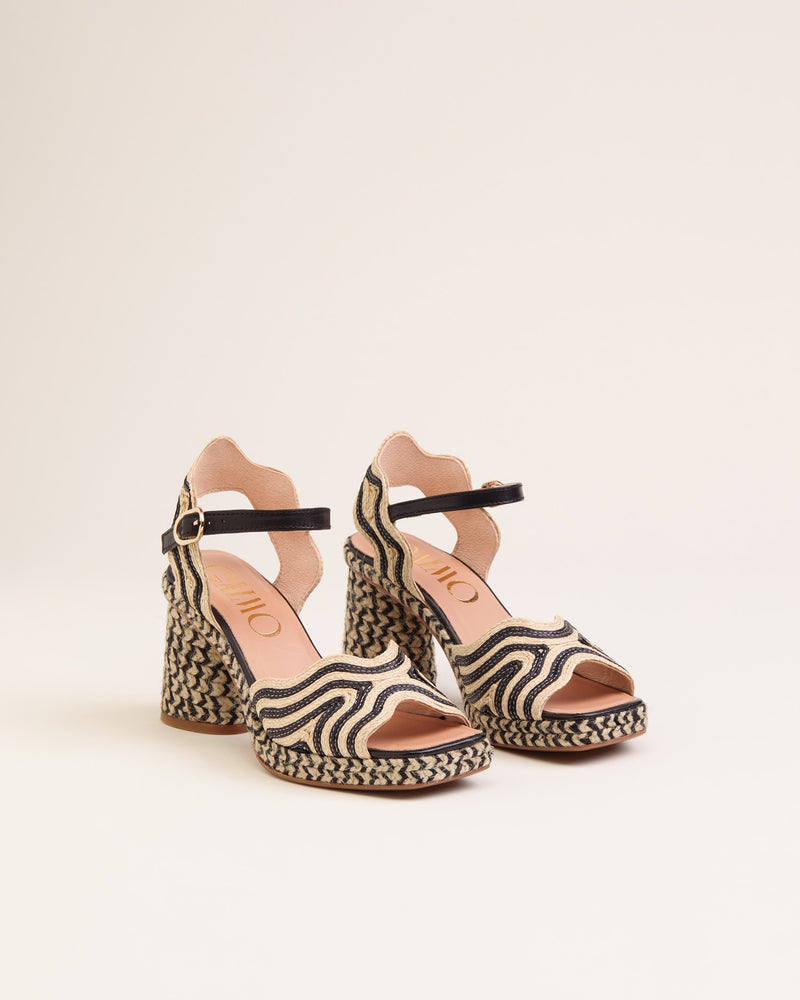 Gaimo - Danae Raffia Espadrille Heels Black/Natural