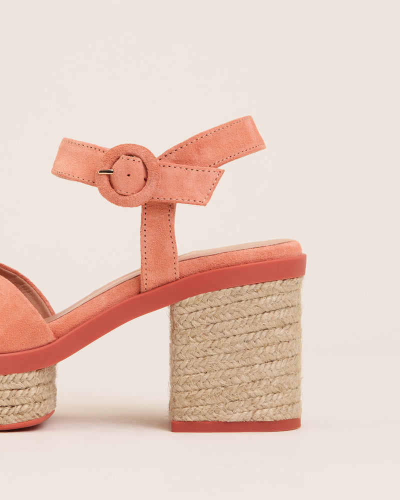 Gaimo - Prinia Raffia Espadrille Heels in Coral Suede