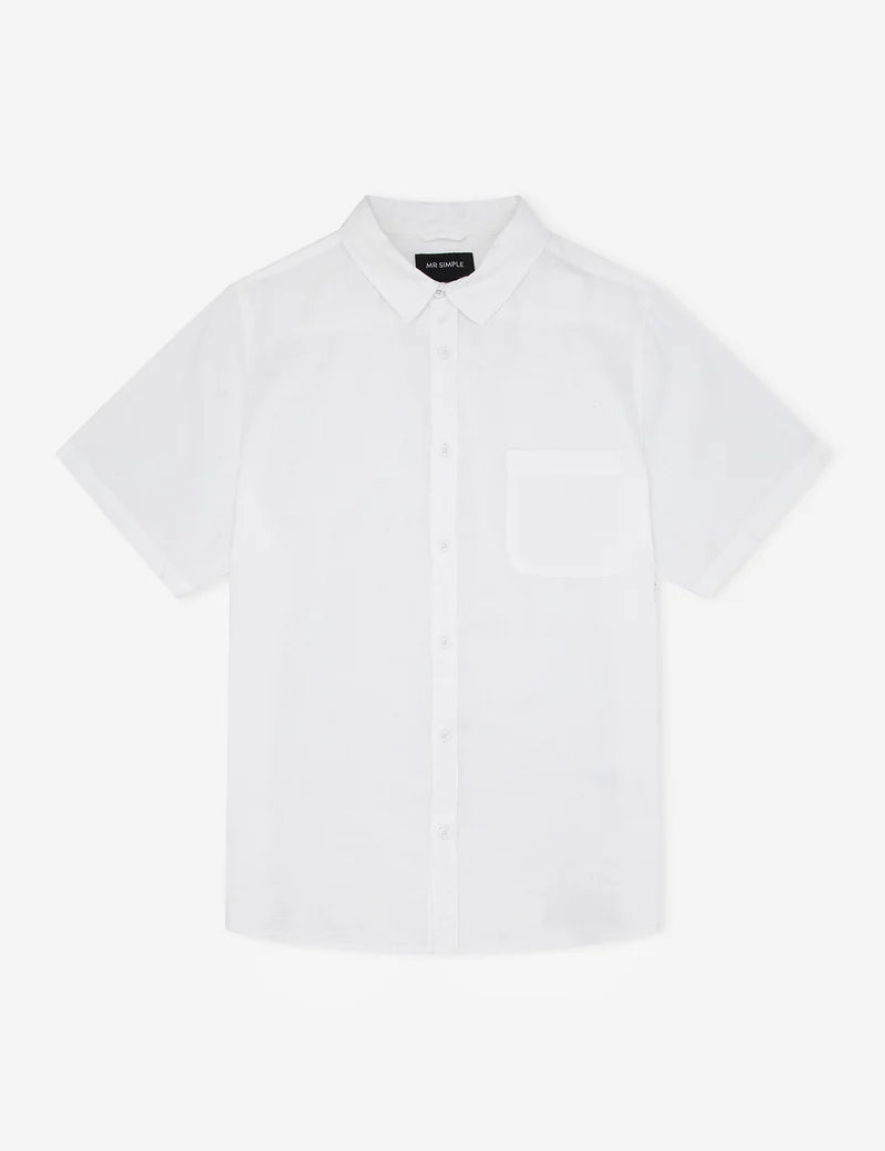 MR SIMPLE - Linen Short Sleeve Shirt  White