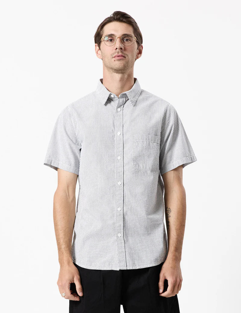 MR SIMPLE - Seersucker Short Sleeve Shirt Black/White