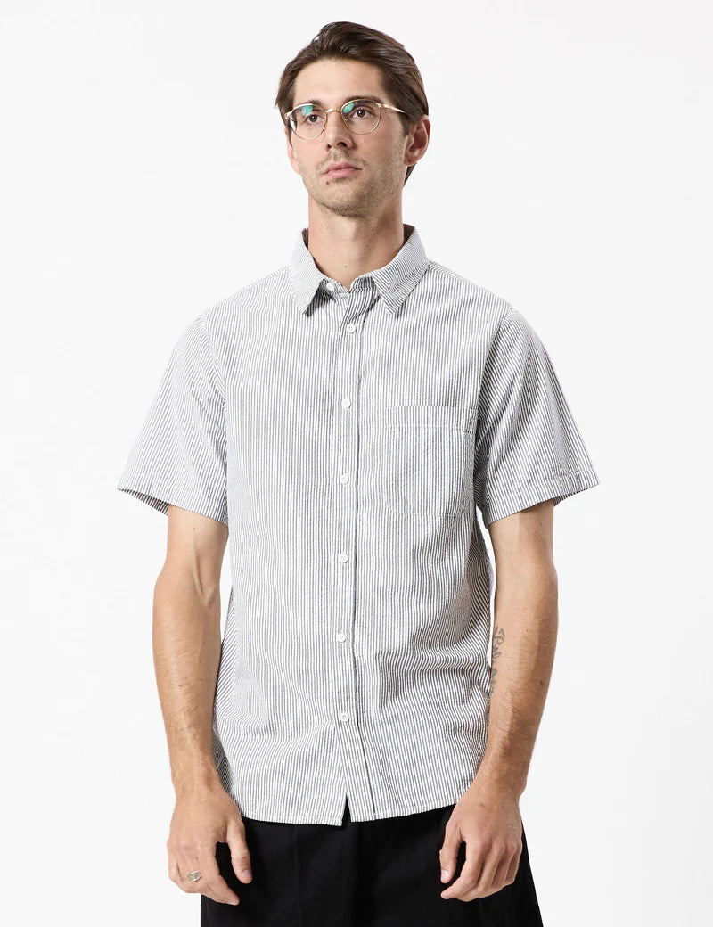 MR SIMPLE - Seersucker Short Sleeve Shirt Black/White