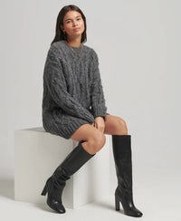 Superdry - Cable Knit Dress in Charcoal Marle