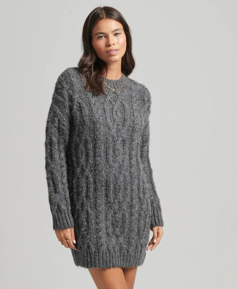 Superdry - Cable Knit Dress in Charcoal Marle