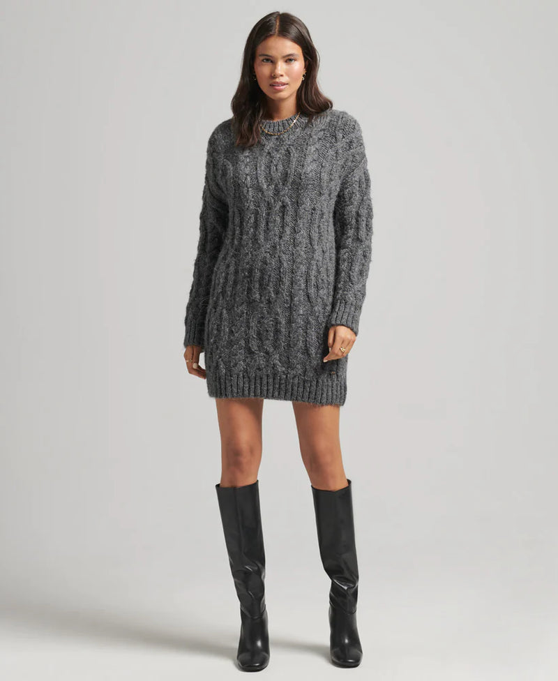 Superdry - Cable Knit Dress in Charcoal Marle