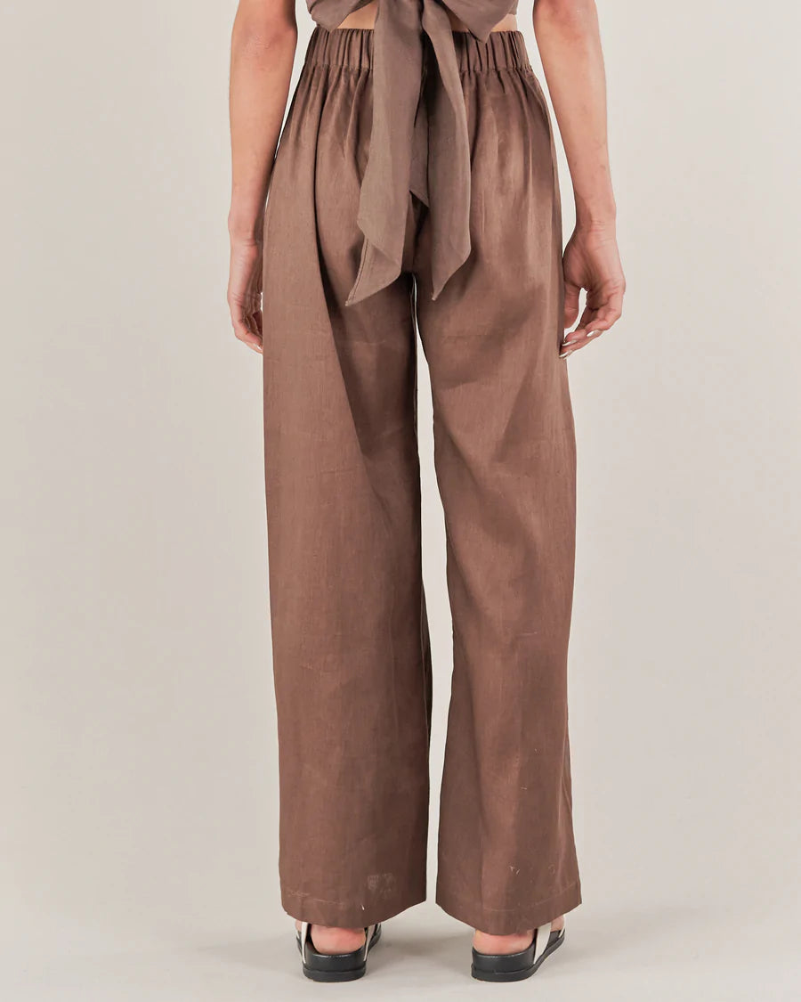 Wide linen-blend trousers - Dark brown - Ladies | H&M IN